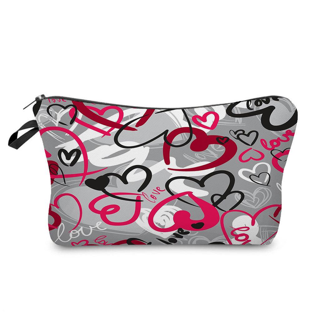 Women Hearts Print Cosmetic Bag Toiletries Organize Travel Storage Case KTB
