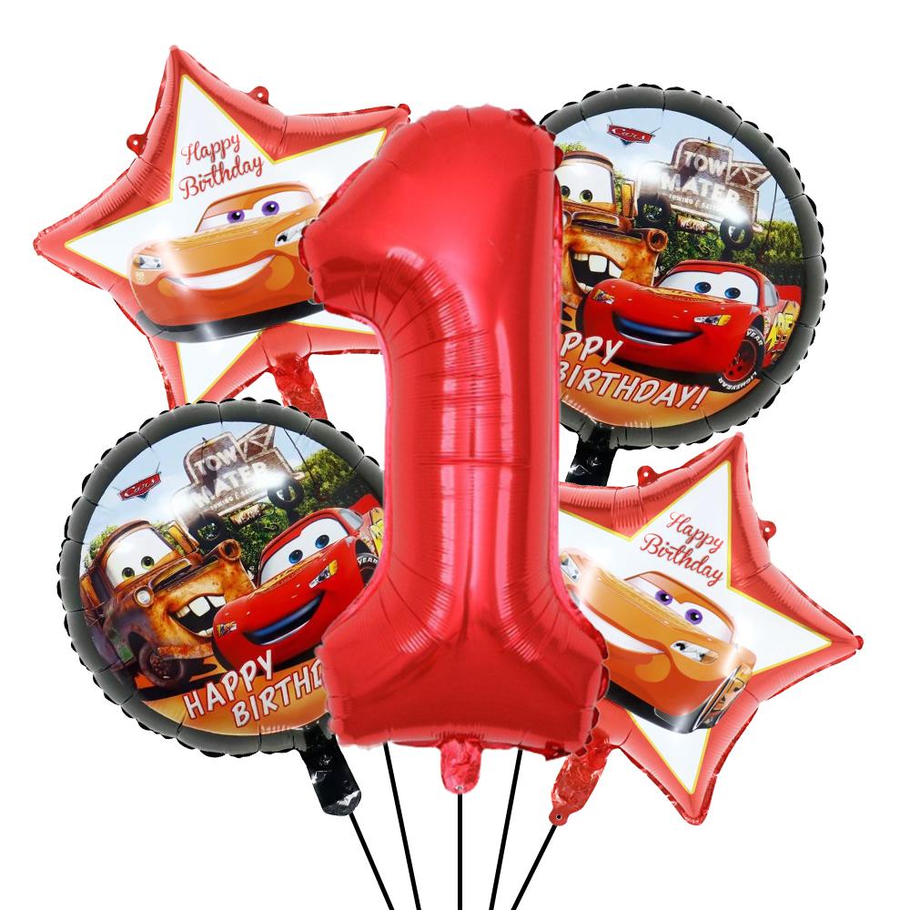 BEPAN Cute Round Five-pointed Star McQueen Car Theme Foil Balloons Set Number 1-9 Balloon Kids Birthday Party Baby Shower Decoration