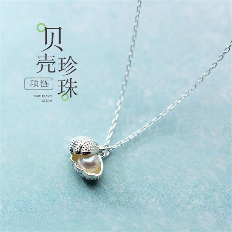 

New Fashion Creative Shell 925 Silver Jewelry Temperament Pearl Full Of Crystal Clavicle Chain Pendant Necklaces XL051 серебряный