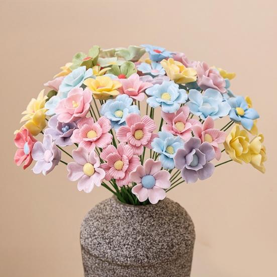 Fleur Céramique 3D Faite à la Main Fleur Artificielle Réaliste Décoration Bouquet de Fleurs Éternelles pour Salon Table à Manger Bureau Maison Décoration Vase