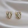 Luxury Leopard Stud Earrings with Green Eyes - Glittering Animal Design, 18K Golden Plated, Stainless Steel Posts, Perfect for Evening Parties & Banqu