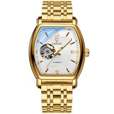 Men's Automatic Mechanical Wristwatch 3ATM Water Resistant Luminous Roman Dial Stainless Steel Band Adjustable Gold Fashion Accessory Gift