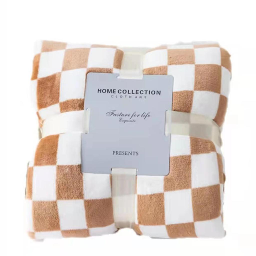 Checkered Milk Velvet Lambswool Double-Layer Sofa Throw Blanket