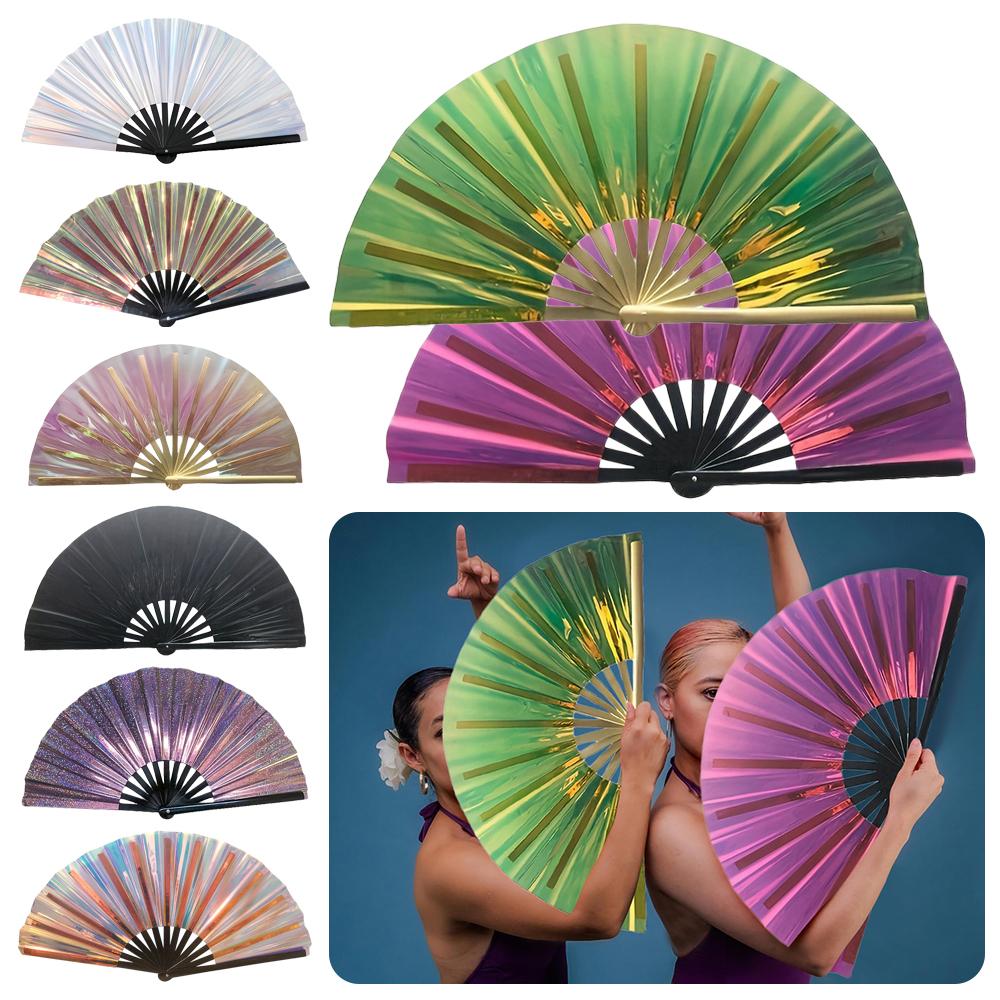 PVC Tai Chi Fan Ten Inch Glitter Hand Fan for Line Dancing, Parties, and Events