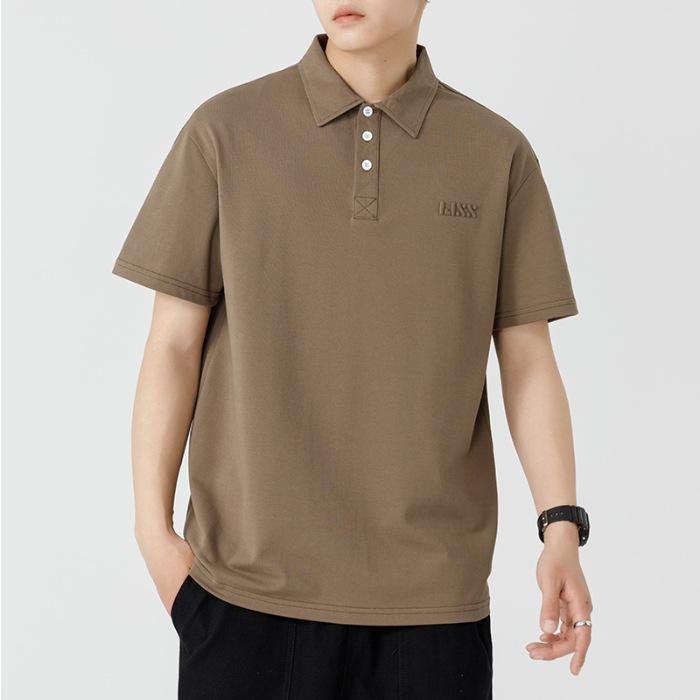 Polo Shirt Short-sleeved Men's Summer New American Heavy Steel Stamped Lapel T-shirt Top for Men