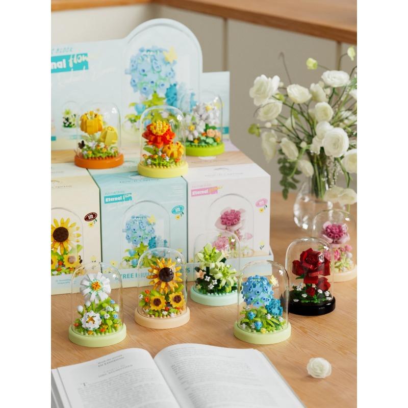 Eternal Flower Bouquet Building Blocks Kids Toy Mini Bricks Girl Series Rose Gift for Valentine Birthday