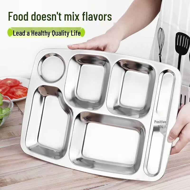 Deepened 6-Compartment 304 Stainless Steel Cafeteria Tray
