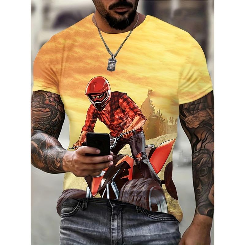 T-Shirt for Men's Motorcycle Printed 3D Tshirts Summer Oversized T Shirts Men's Short Sleeve Tops Men's Clothing Streetwear