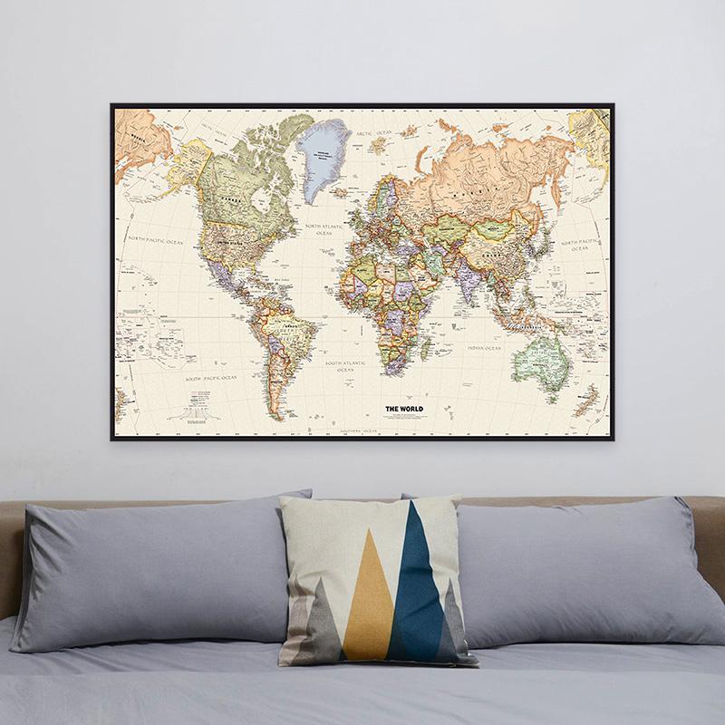 1 stücke Weltkarte Wand Poster Klar Gedruckt Leinwand Malerei Dekorative Hängen Bild Büro Hause Schulbedarf Ohne Rahmen