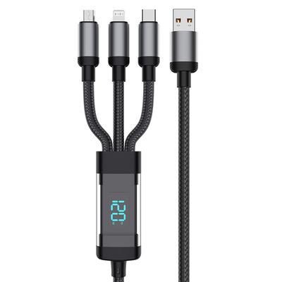 3 in 1 USB-oplaadkabel Micro USB Type C-kabel 120W Snel Opladen Digitale Displaykabel Voor iPhone 15 14 Samsung S23 Xiaomi OPPO Telefoon