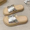 Thick-soled one-word slippers for women's summer wear 2025 new models with skirts French casual seaside beach sandals
