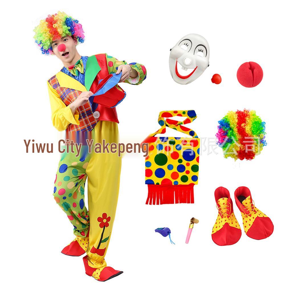 Halloween Clown Costume Set for Adults: Circus Outfit with Wig and Mask