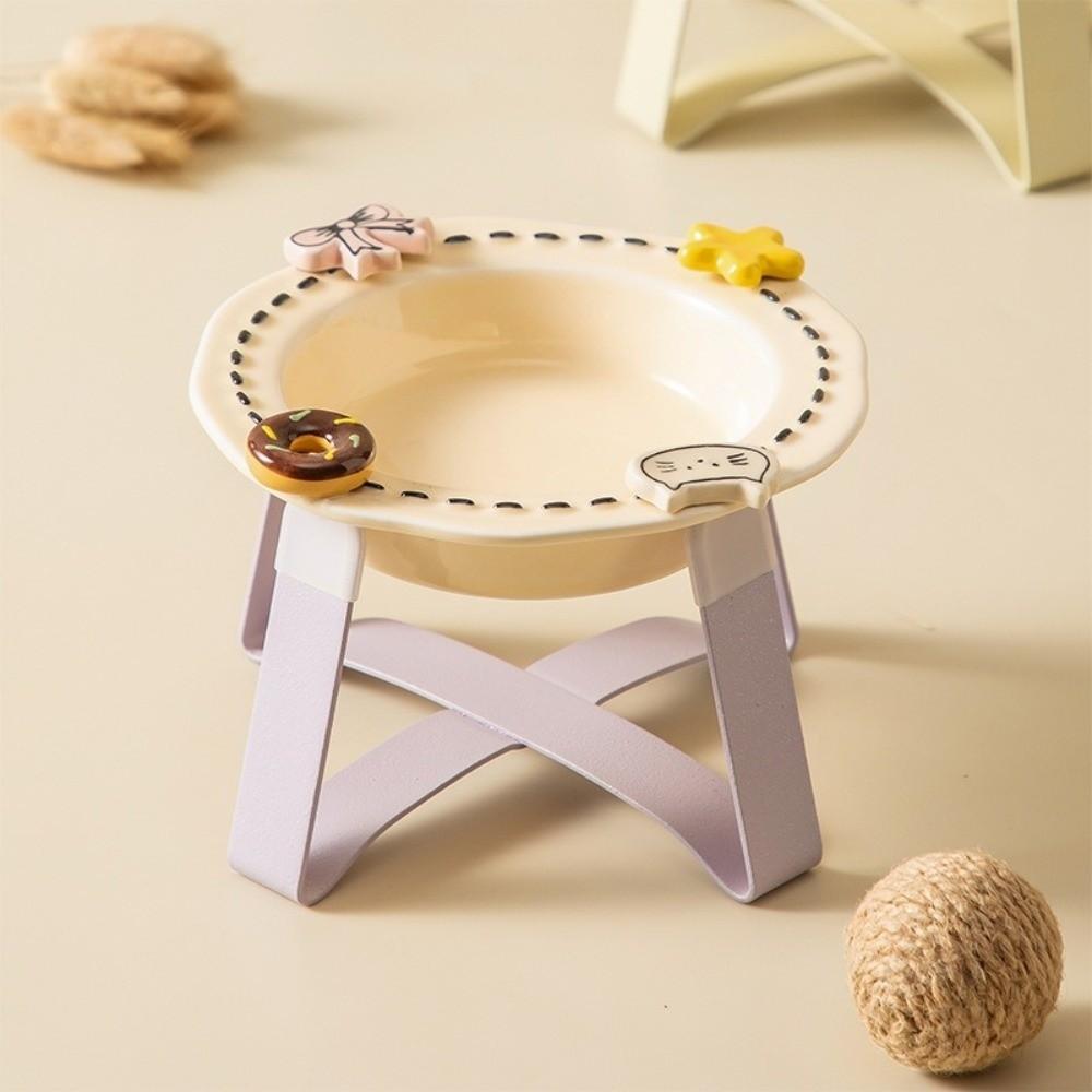 Dopamine Ceramic Pet Food Bowl Resistant Spill with Stand Elevated Pet Bowl Large Caliber Anti Spill Pet Bowl for Cats and Dogs