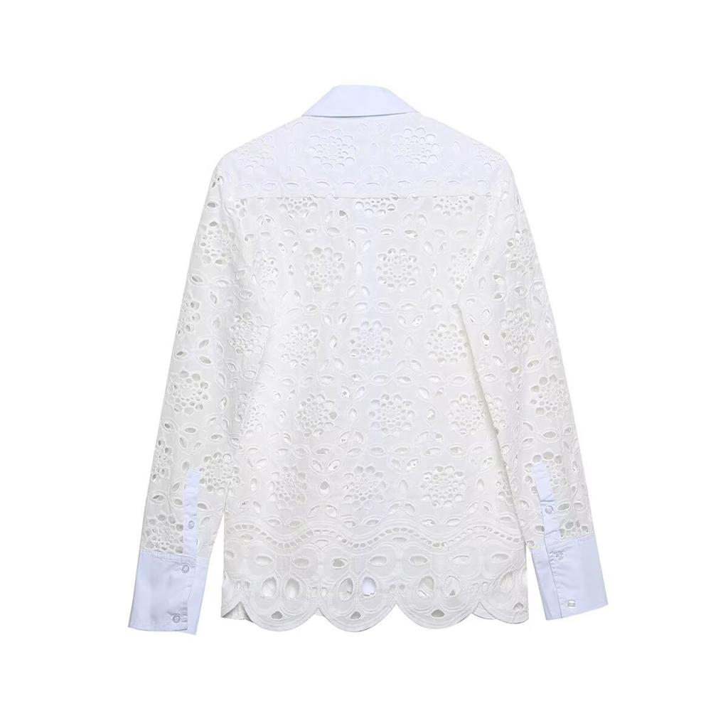 European and American French Women's Fashion Hollow Embroidered Shirt Set 4786052 2731051