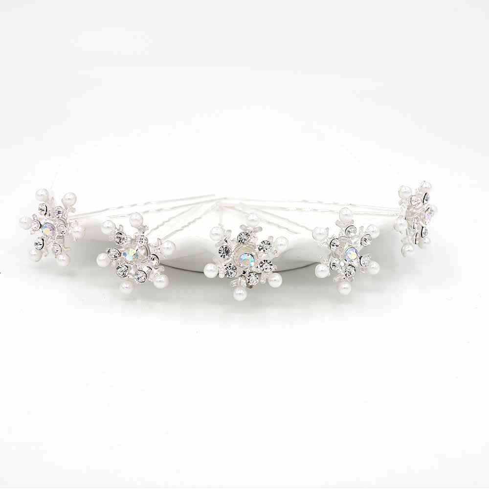 Delicate Women Wedding Snowflake Hair Clips Hair Pin Headwear Pearl Flower Crystal Rhinestone
