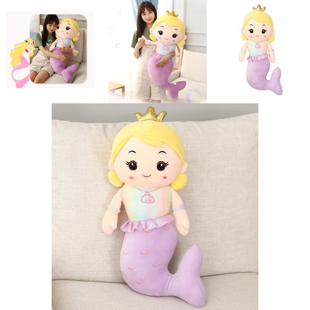 Cute Mermaid Plush Pillow Toy For Girls, Princess Bed Decor, Soft Velvet Stuffed Doll