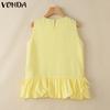 VONDA Women Summer Sleeveless Solid Color Casual Pleated Tank Tops