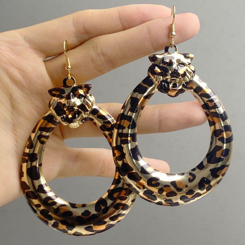 Fashion Leopard Print Round Earrings Retro Water Drop Geometric Earrings Antique Style Earrings