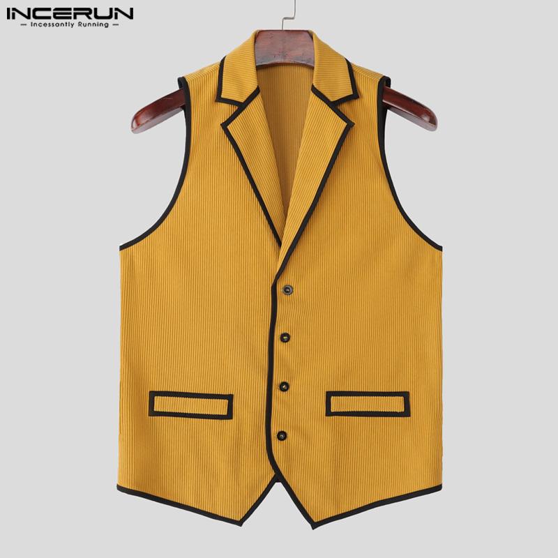 INCERUN Fashion Men Lapel Neck Sleeveless Stitching Buttons Casual Slim Thin Waistcoat Tops