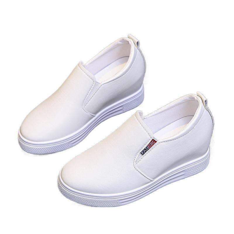 Inner heightening women's shoes leather surface white shoes women's spring and summer new Korean version of slope heel platform casual shoes one peda