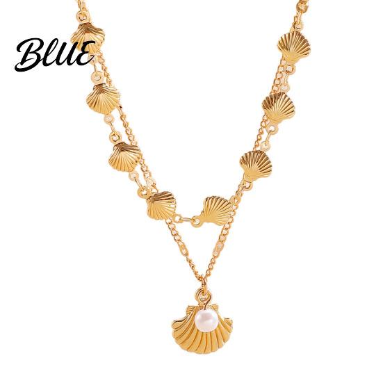 Layered Necklace Double Layer Shell Pendant Lightweight Hypoallergenic Women Faux