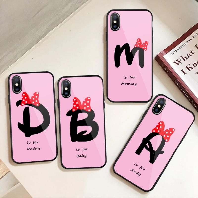 Cute Alphabet Letter Flower Phone Case For IPhone 13 12 11 XS X 8 7 6 Plus Mini Pro Max SE 2022 Black PC TPU Glass Phone Cover