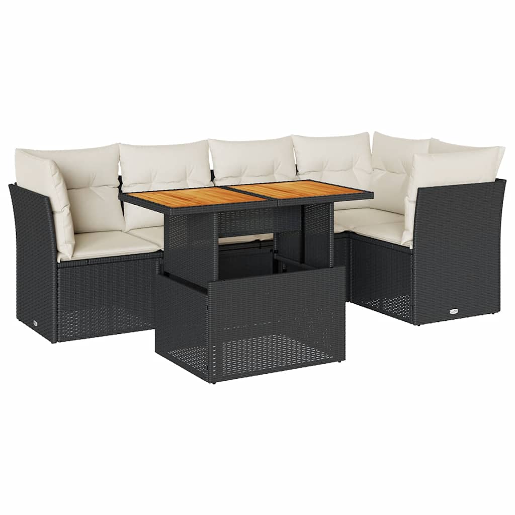 Vidaxl 6-Cz. Set di Mobili da Giardino con Cuscini, Polyrattan Nero