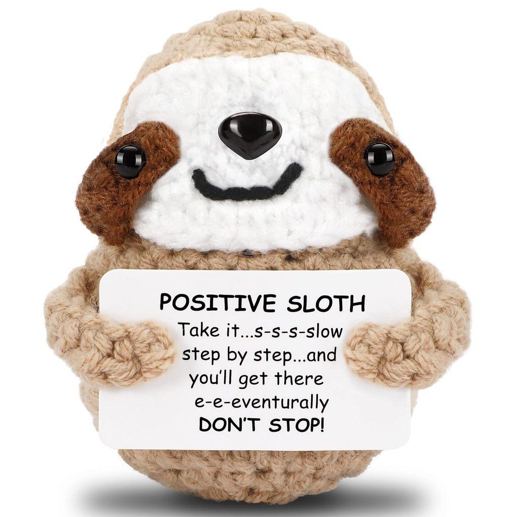 

Sloth Positive Crochet Animals Doll With Card Desktop Ornament Emotional Support Handmade Knitted Cheer Up Toy