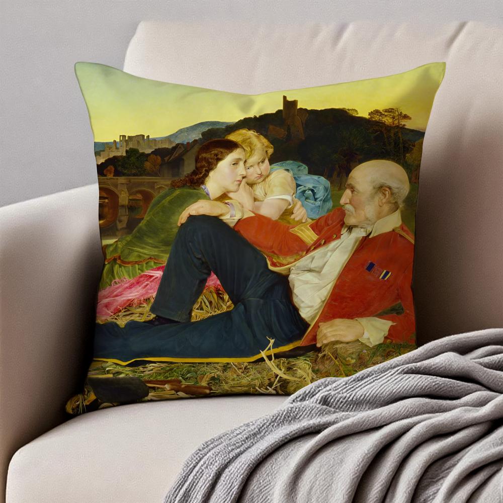 

Classical European Fun Figures Painting Art Cushion Cover Pillowcase Antidustmite Invisible Zipper Short Plush Sofa Cushion 30X30cm