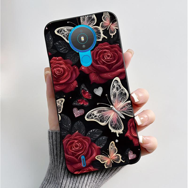 

Printing Pattern Case For Nokia 1.4/Nokia 1/Nokia 1 Plus Coque Capa Soft Silicone Black Shell Cover Cute Flower Cartoon Cases Nokia 1