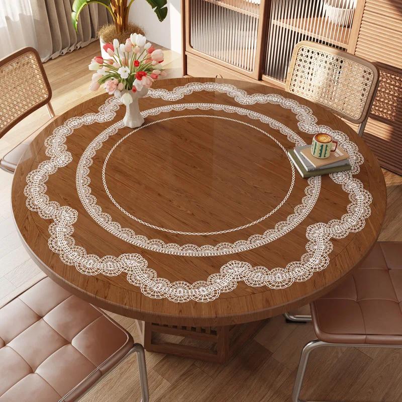 

Lace Table Mat, Transparent Soft Round Table Mat No Cleaning Waterproof Oil Resistant, Heat Insulating Heat Resistant Decoration 60X60cm