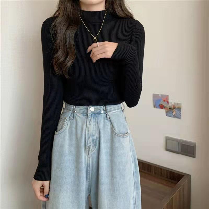 Women's 2026 Autumn Knit Long Sleeve Half-High Neck Sweater - Stylish Niche Base Layer Top