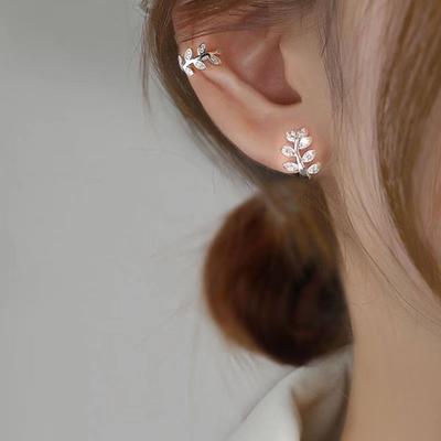 Stříbrná Barva Náušnice Cuff Zirkonový Kámen Klipové Náušnice Zlatá Barva Pro Ženy Earcuff Bez Propíchnutí Náušnice s Listem Šperky Trendy Cuff