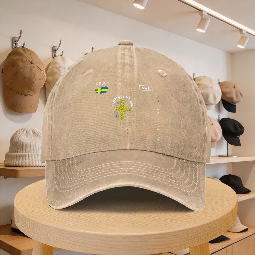 Mens Baseball Cap with Swedish Fingerprint Flag Fashionable Casual Adjustable Cap for SpringAutumn Outings Travel Beach V