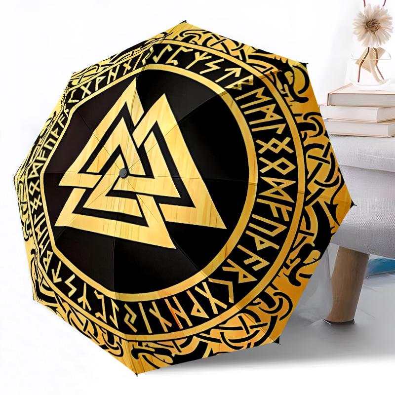 Viking Compass Symbol Automatic Umbrella Compact 8-Rib Weight Foldable Design All-Season Umbrella for Travel Fashionable Accessory Spiritual Gift