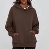 Ladies' Fashionable Solid Color Casual Hooded Pocket Long Sleeved Top