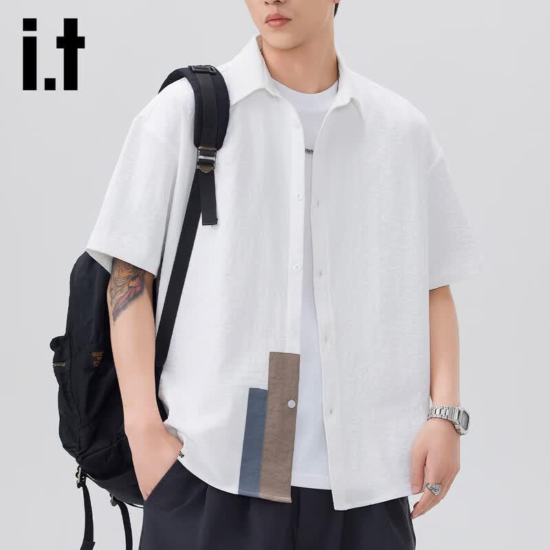 Izzueit Men's American Retro Ice Silk Quick-Dry Short-Sleeve Shirt