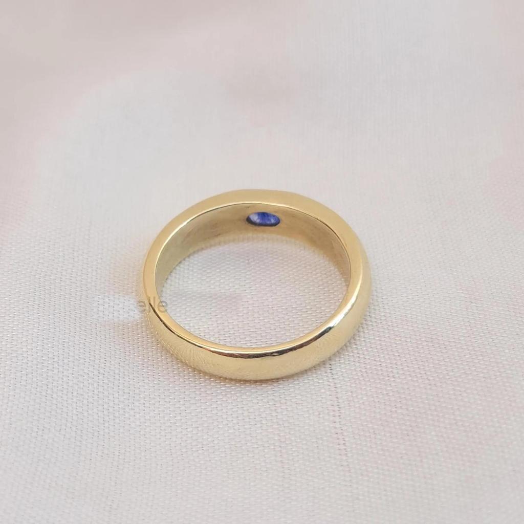 Oval Cut Blue Sapphire Signet 925 Sterling Silver Yellow Gold Overlay Ring Jewelry