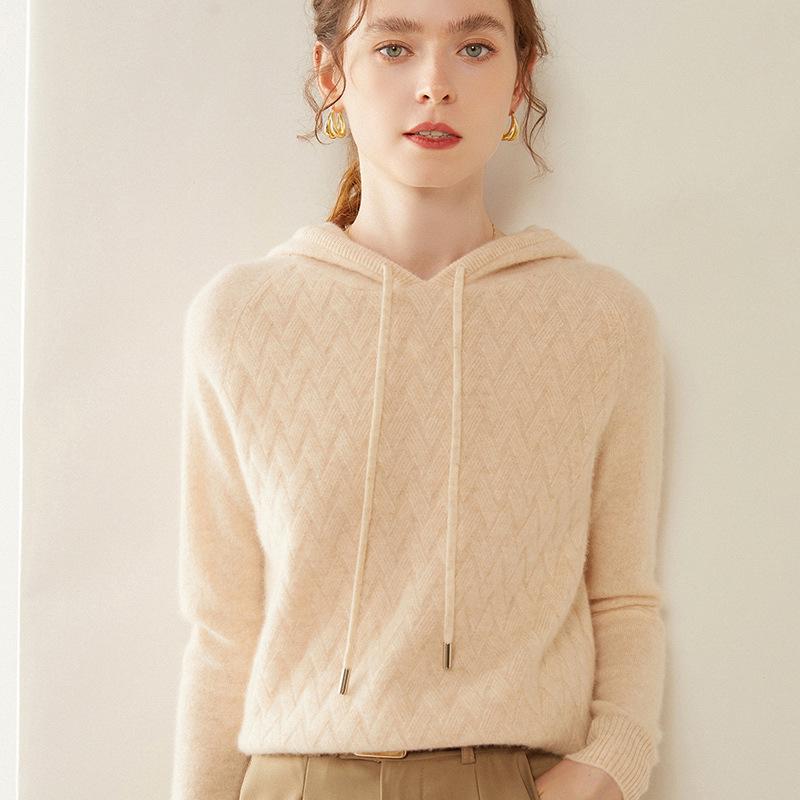 Women's Cashmere Hooded Knit Sweater: Autumn/Winter Long Sleeve Korean Style Hoodie.