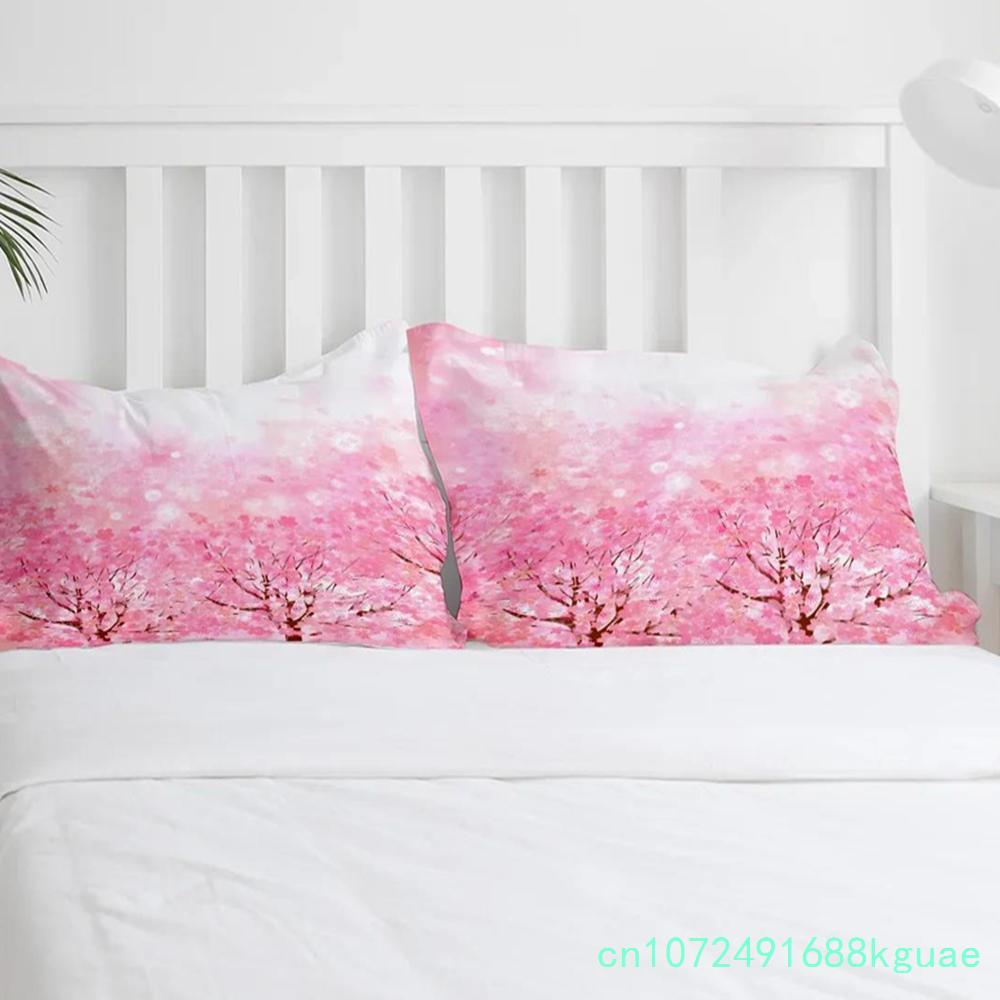 Japanese Style Cherry Blossoms Pink Bedding Set 3pcs Duvet Cover Pillowcase Kids Adult Quilt Cover Double Bed Set Home Textile