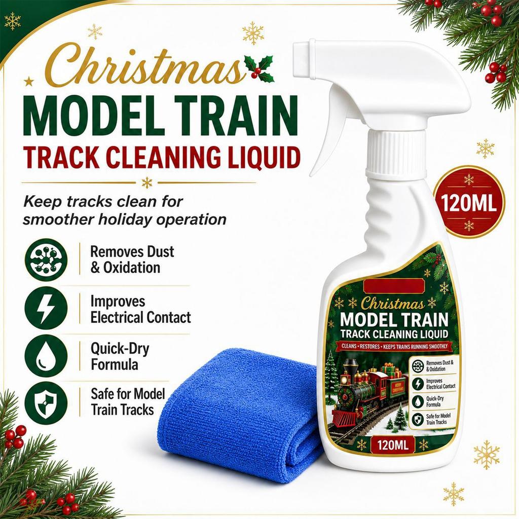 Christmas Model Train Track Cleaner Solution (120ml) with Microfiber Cloth