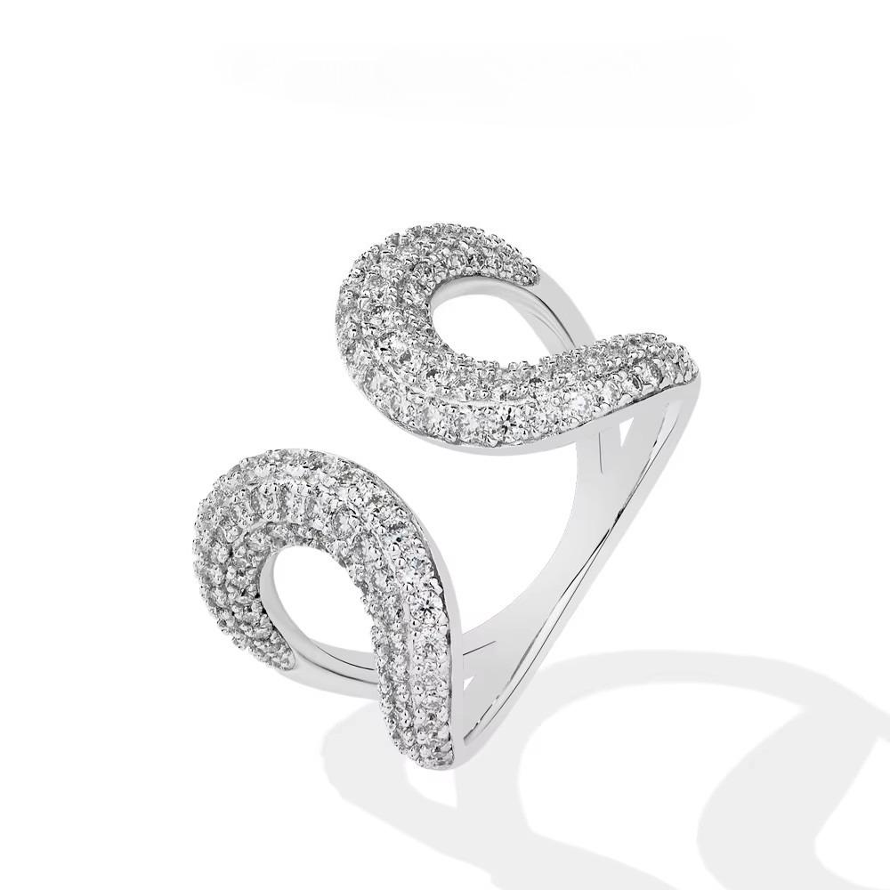 925  Plated / Gold Plated Open Ring - Adjustable Cuff Ring - Pave CZ Sparkling Ring - Gold &  Color Options