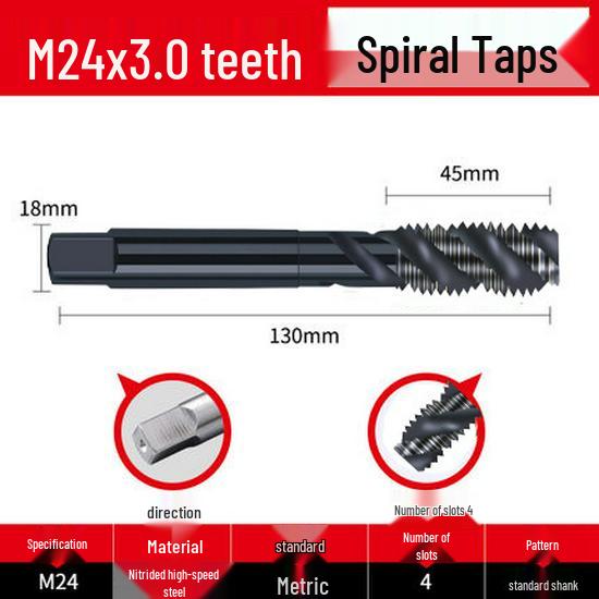 Cobalt Nitride Spiral Tap for Stainless Steel (Drill Bit: M4, M5, M6, M8, M10)