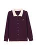 Chic Red Lapel Sweater for Women, Ideal for Spring/Autumn, Knitted Cardigan, Faux Two-Piece Design for Middle-Aged Style.