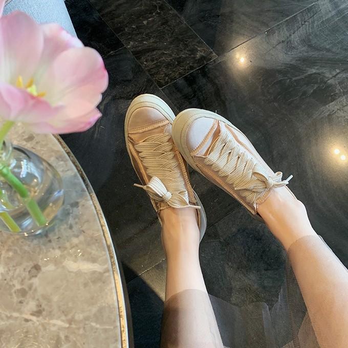 Sheepskin version Spanish niche silk satin leather shoes versatile little white shoes women's flat casual sports shoes