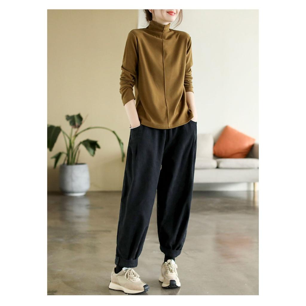 Maglia Base a Collo Medio Alto Semplice con Cuciture in Velluto Tedesco a Doppio Lato da Donna, Autunno e Inverno Nuova Moda Top da Donna in Stile Occidentale