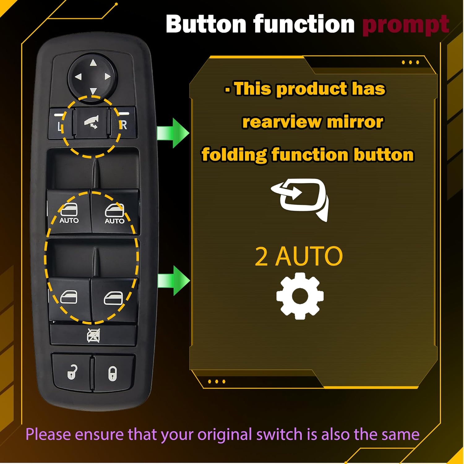 

3+0 Metal Pins Master Power Window Switch.Compatible with 2012-2016 Dodge Grand Caravan,2012-2016 Chrysler Town Country.Driver Side Control switches