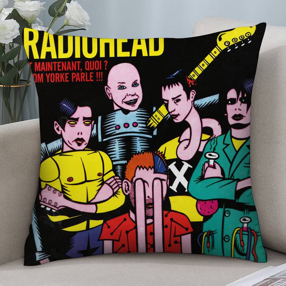 Rock R-Radiohead Band Kissenbezug Kurzplüsch Beidseitiger Druck Quadratische Kissenbezüge Sofa Heim Kissen Dekor