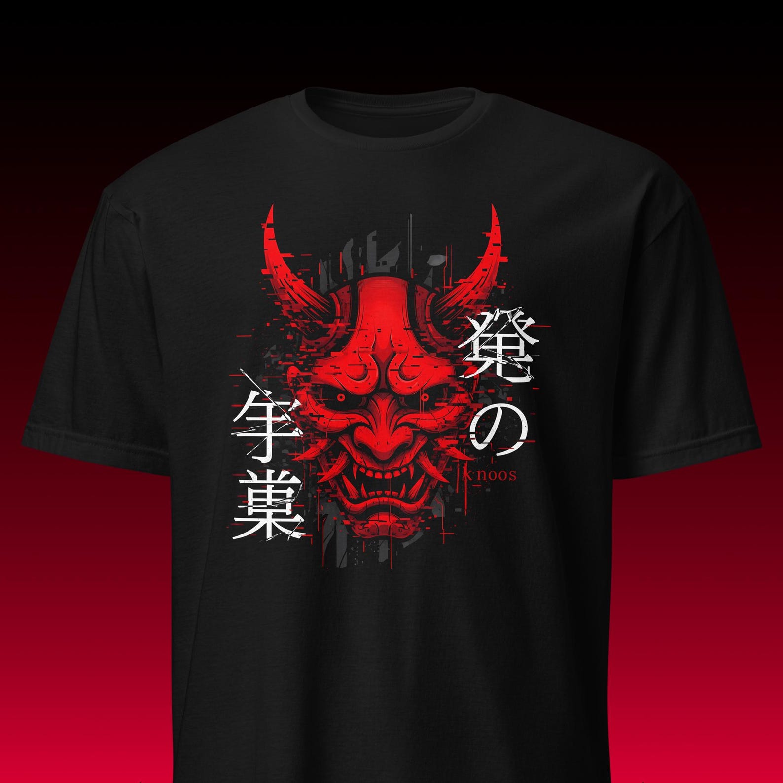Oni Mask Graphic Tee Glitch, Cyberpunk Japanese Streetwear, Heavy Weight Comfort Fit, Edgy Unisex Gift for Him Her Harajuku Shirt Top 2XL