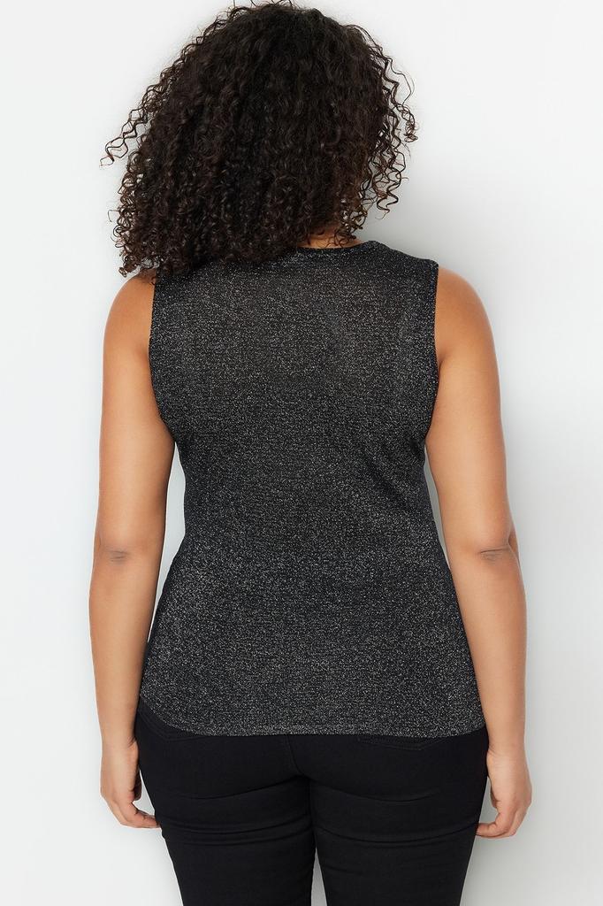 Women's Style Plus Size Black Body-hugging Fine Knitwear Shiny Blouse